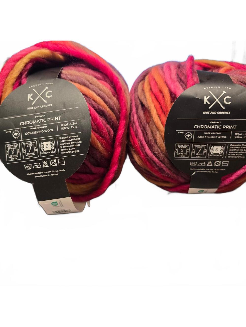 2 K+C Chromatic Print Premium Yarn Wool 118 yd 5.3oz Super Bulky/6 Bejeweled